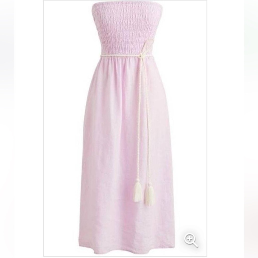 NWT J. Crew Strapless Smocked Linen Dress Lavender Large Resortwear Preppy Chic - Picture 3 of 14